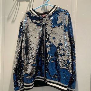 Jojo siwa official sequin jacket blue and silver with black and white trim